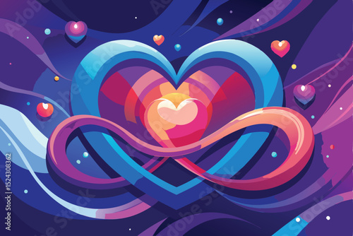 abstract love background with hearts and waves vector illustration