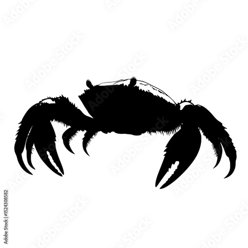 a black and white image of a crab with claws black, claw, crab, image, silhouette , Generative art.