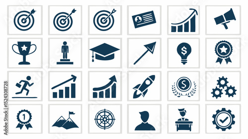 Achievement Icons Success, Growth, Goals, and Strategy Illustrations