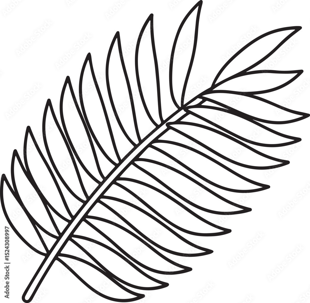 Fototapeta premium Palm Leaf Vector in Tropical Flat Style with Long Curved Design for Summer and Vacation Themes