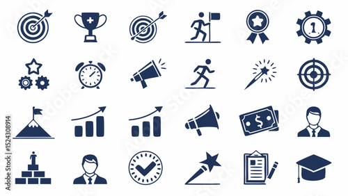 Achieve Success Goal Setting, Motivation, and Achievement Icons