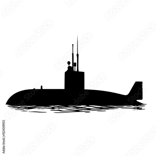 a black silhouette of a submarine on the water black, ship, silhouette, submarine, surface, water , Generative art.