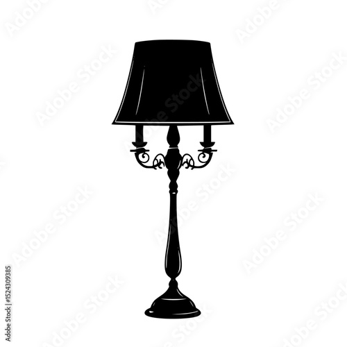 a black silhouette of a lamp on a transparent background black, lamp, silhouette, table lamp , Generative art.