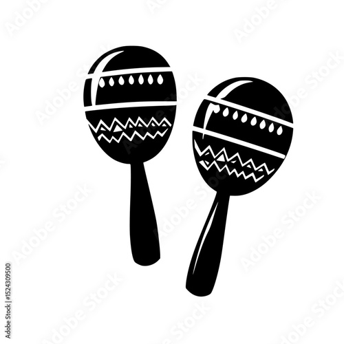 black silhouette of maracas and ball icon in simple style on a transparent background ball, black, icon, instrument, silhouette, style , Generative art.