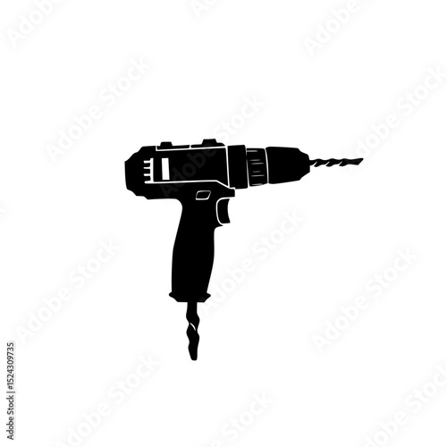 a black and white silhouette of a cordless screwdriver black, drill, silhouette , Generative art.