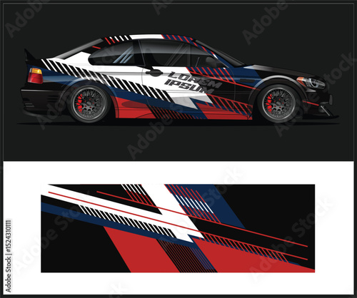 Abstract Racing Car Wrap Design Template with Red and Blue Stripes