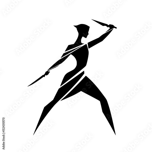 a black silhouette of a warrior with a sword on a transparent background black, hold, silhouette, sword, warrior , Generative art.