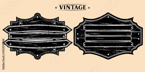 Distressed reclaimed wood sign with peeling black and white paint, rustic and aged look, no wording