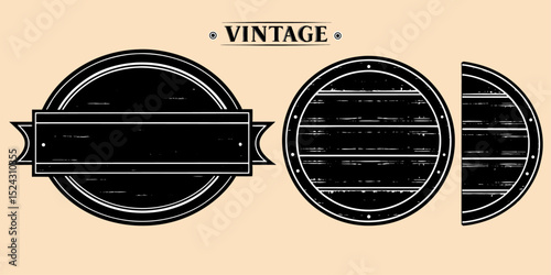 Circular reclaimed wood wall sign, black paint with white weathered border, completely blank