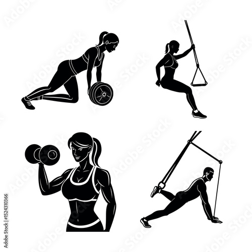 Fitness workout, gym exercises, strength training, body building, weightlifting
