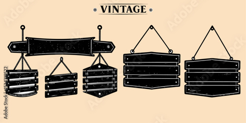 Hanging rectangular sign made of reclaimed wood, distressed white with black accents, no writing