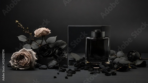 Minimalist cube-shaped glass bottle resting on marble luxury fragrance modern