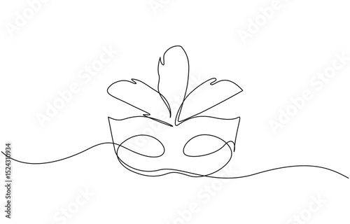 Mardi gras carnival feather mask drawing single continuous line art, Masquerade Mask Continuous Line Art Illustration, Carnival Mask Brazilian Drawing, Summer Carnival mask.