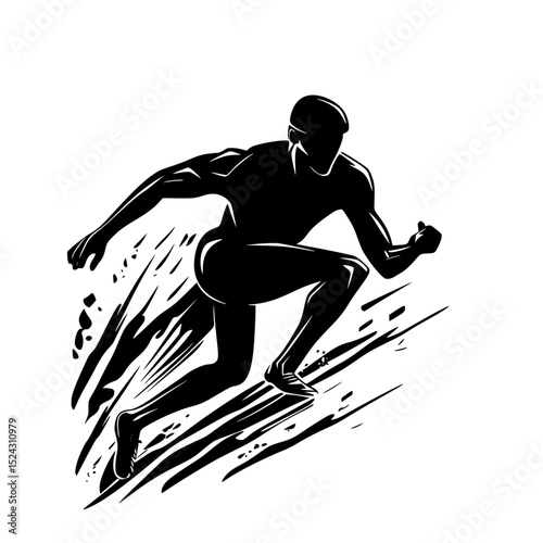 a black and white illustration of a man riding a wave black, hill, illustration, man, ride, run, silhouette, wave , Generative art.