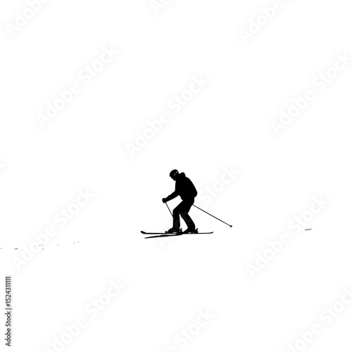 a black and white silhouette of a person riding skis down a hill black, hill, man, person, ride, silhouette, ski, skier, slope, snow , Generative art.