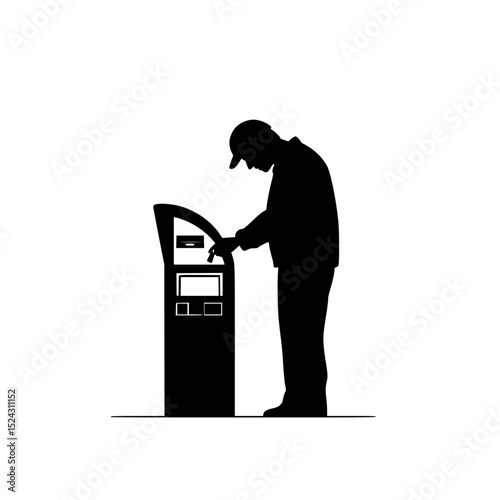 a silhouette of a man using a gas pump black, man, silhouette , Generative art.
