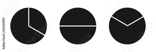 Pie chart set, segmented circle icons, circle diagram with sections or parts, vector. Pie chart infographic set. Circle diagram collection with sections or part.