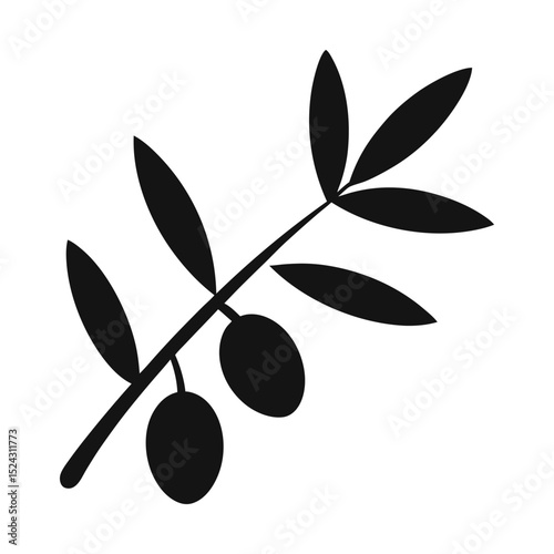 Olive fruit branch with leaves silhouette