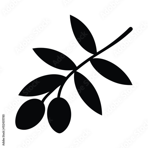 Olive fruit branch with leaves silhouette