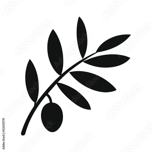 Olive fruit branch with leaves silhouette