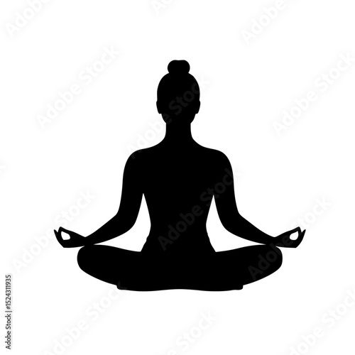 a black silhouette of a woman doing yoga black, silhouette, sit, woman, yoga , Generative art.