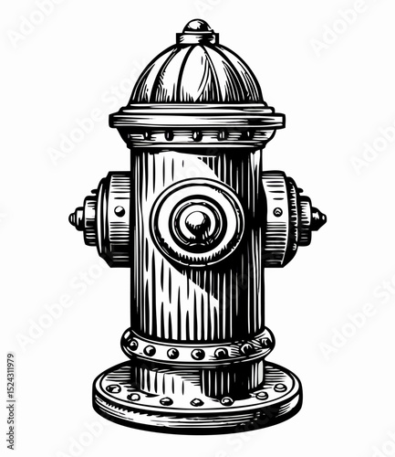 Vintage Fire Hydrant Illustration, Black and White Drawing