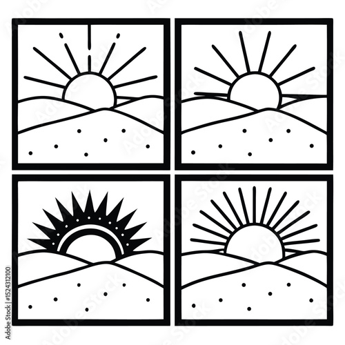Sun-kissed four seasons vector art set: a vibrant illustration of nature's changing weather with iconic spring flowers, summer days, and starry nights