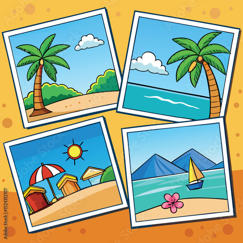 Tropical beach paradise with palm trees, sun, and ocean waves perfect for a summer holiday