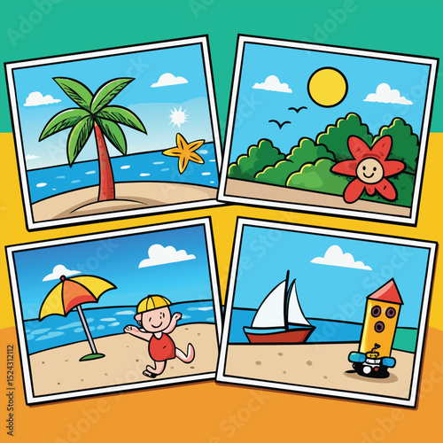 Tropical beach paradise with swaying palm trees, sun-drenched sand, and sparkling ocean waves, perfect for a summer holiday vacation