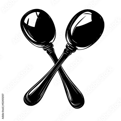 a black and white illustration of spoons on a transparent background black, illustration, silhouette, spoon , Generative art.