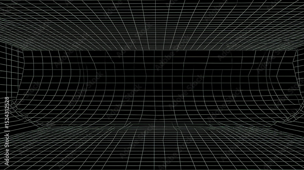 Naklejka premium Distorted wireframe perspective within a dark room