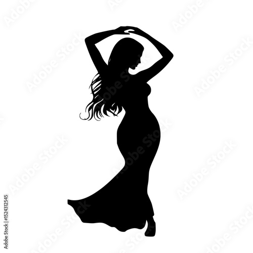 black silhouette of a pregnant woman in a long dress with long hair beautiful, black, dress, girl, hair, head, long, pregnant, silhouette, woman , Generative art.