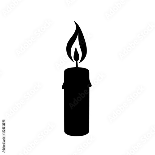 a black silhouette of a candle with a flame black, candle, flame, icon, light, silhouette , Generative art.
