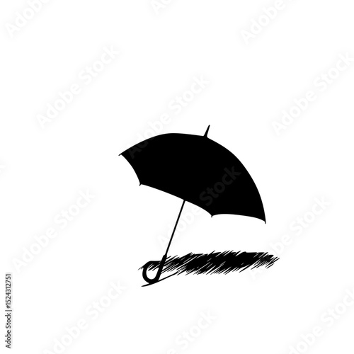 a black umbrella in the rain on a transparent background black, grass, rain, silhouette, umbrella , Generative art.