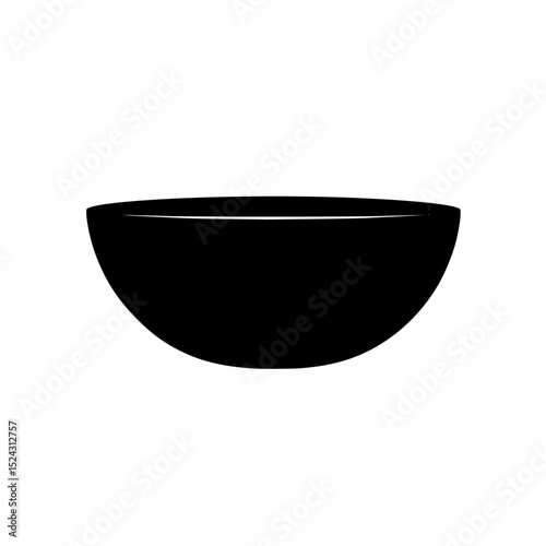 a black and white icon of a bowl of soup black, bowl, icon, silhouette, soup , Generative art.