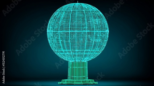 Wireframe globe technological display against backdrop