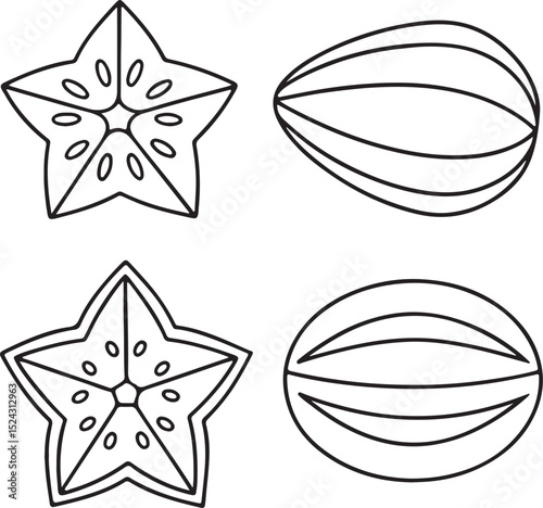 Starfruit Vector with Yellow Skin and Star Shape for Exotic Tropical Fruit and Fresh Food Themes photo