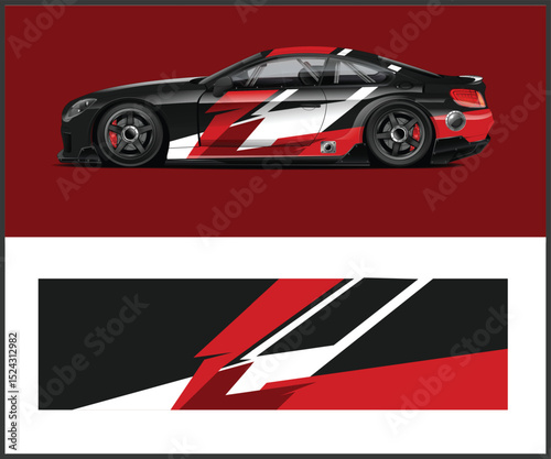 Abstract Red Black White Race Car Wrap Design Template