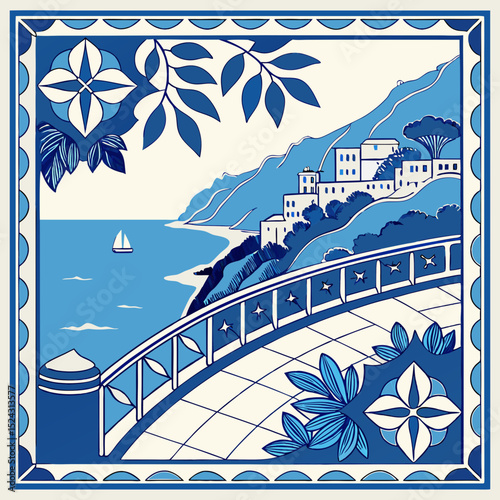 Summer in Amalfi – Mediterranean Food & Sardines Vector