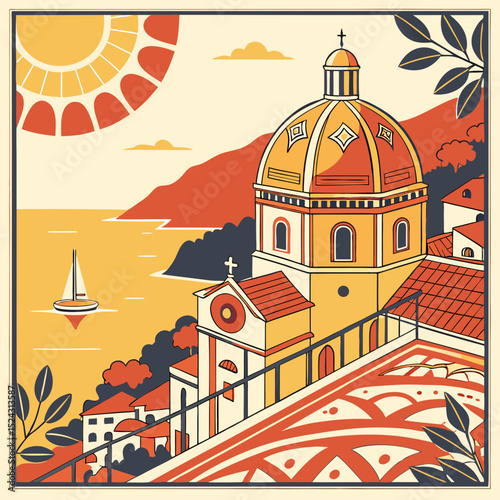Summer in Amalfi – Mediterranean Food & Sardines Vector