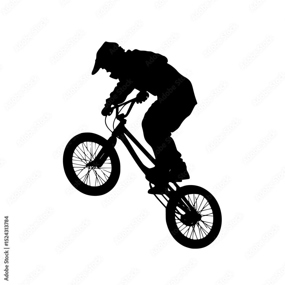 Naklejka premium a black silhouette of a man riding a bike bicycle, bike, black, boy, man, ride, silhouette , Generative art.