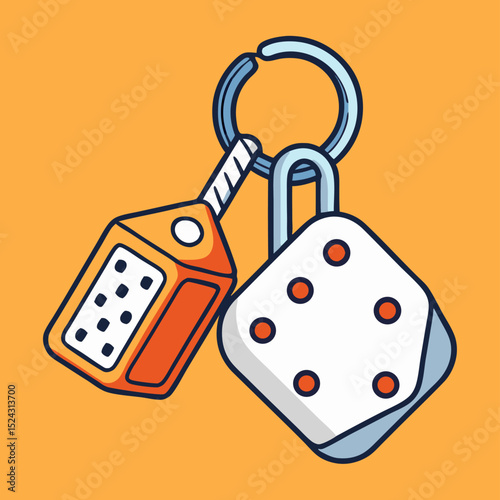 Cartoon Car Key & Dice Keychain Illustration
