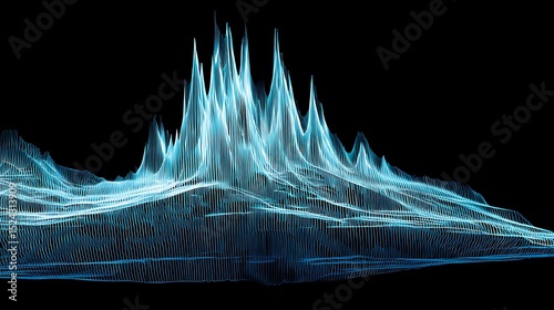 Abstract digital landscape with luminous mountains
