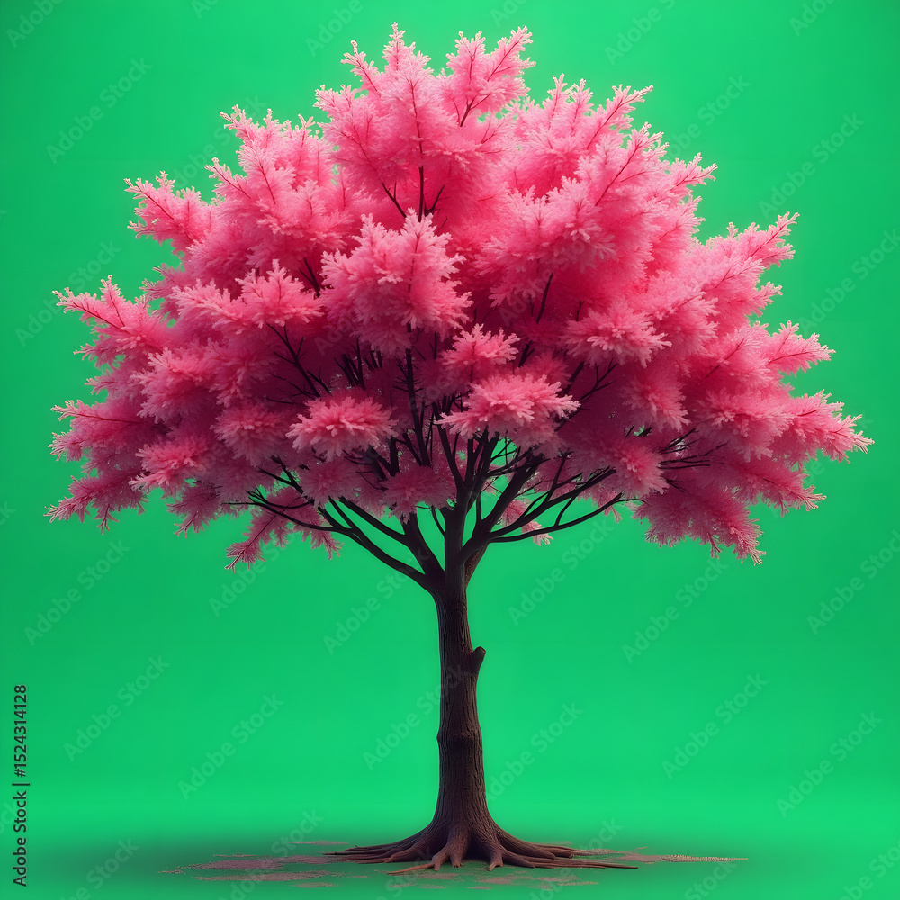 Fototapeta premium Colorful Tree Design on Solid Green Canvas