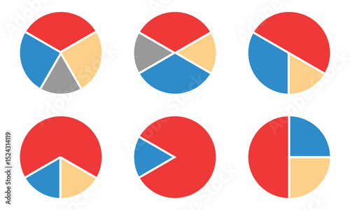 Pie chart infographic set. Circle diagram collection with sections or parts. Segmented circle icons for infographic, data analysis, web design, ui or presentation. pie chart icon.