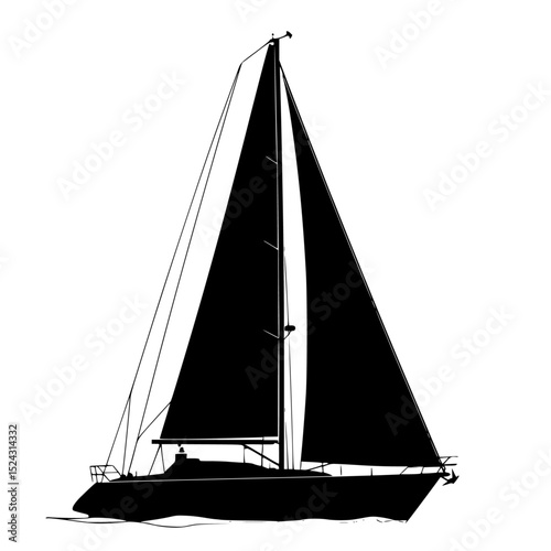 a black silhouette of a boat sailing on the water black, boat, sail, sailboat, silhouette, water , Generative art.