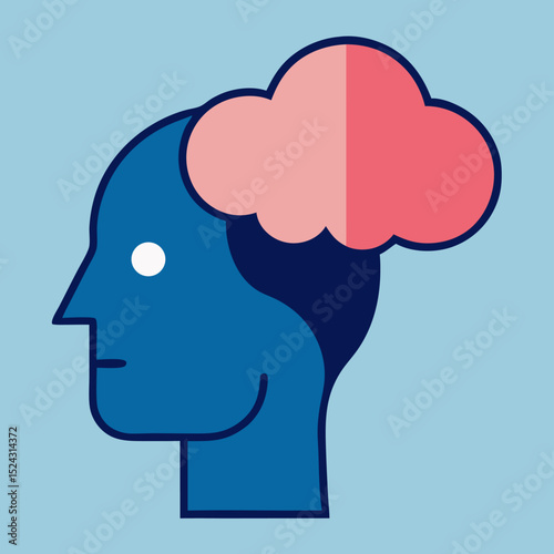 Side Profile of Head with Divided Brain Cloud Illustration