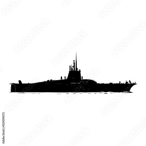 a black and white silhouette of a large ship black, boat, large, ship, silhouette, water , Generative art.