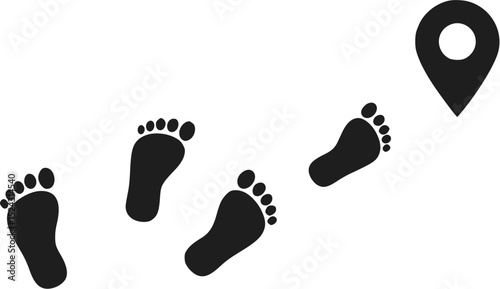 Footprints Leading to Location Pin: Vector Illustration GPS Map