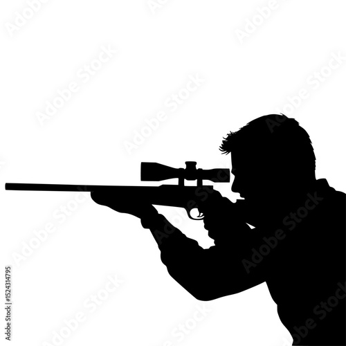 a black and white silhouette of a man with a rifle black, gun, man, silhouette , Generative art.